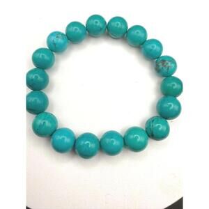 Genuine 10mm Lone Mountain Turquoise Stretchy Bracelet - Vibrant Blue